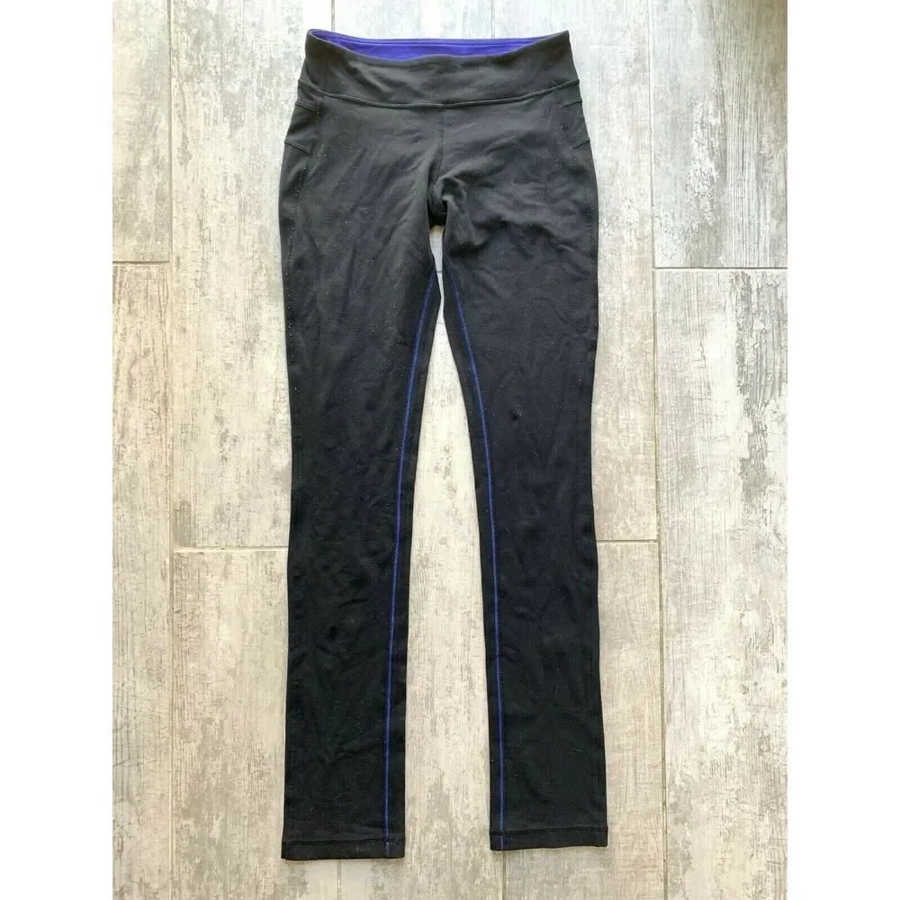 LULULEMON Black Straight Leg Luon Leggings Pants RARE VINTAGE Back Butt Pocket 6